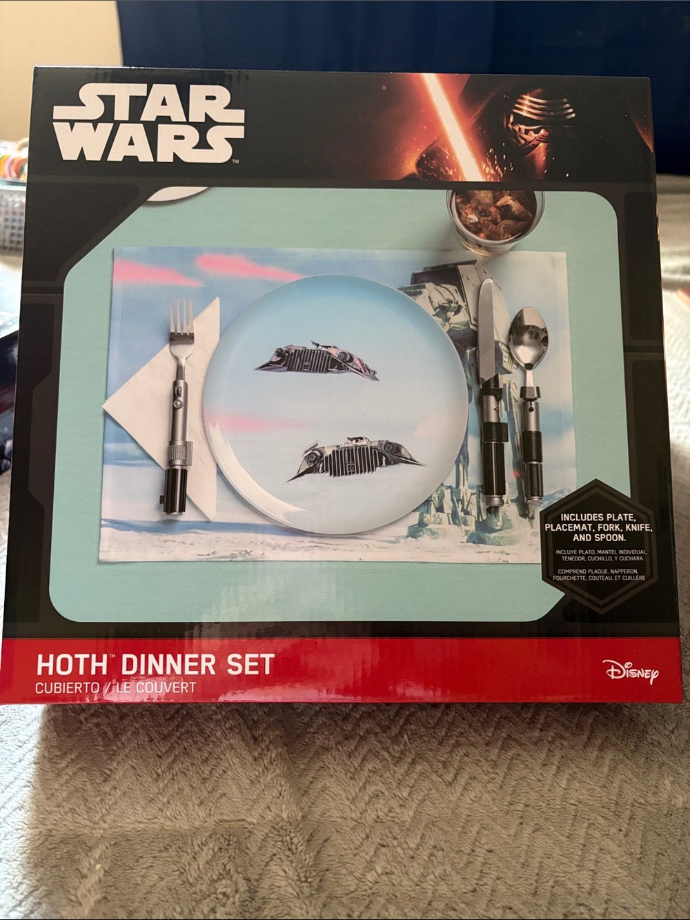 Star Wars Hoth Dinner Set - Blue and White Plate with Light Saber Utensils